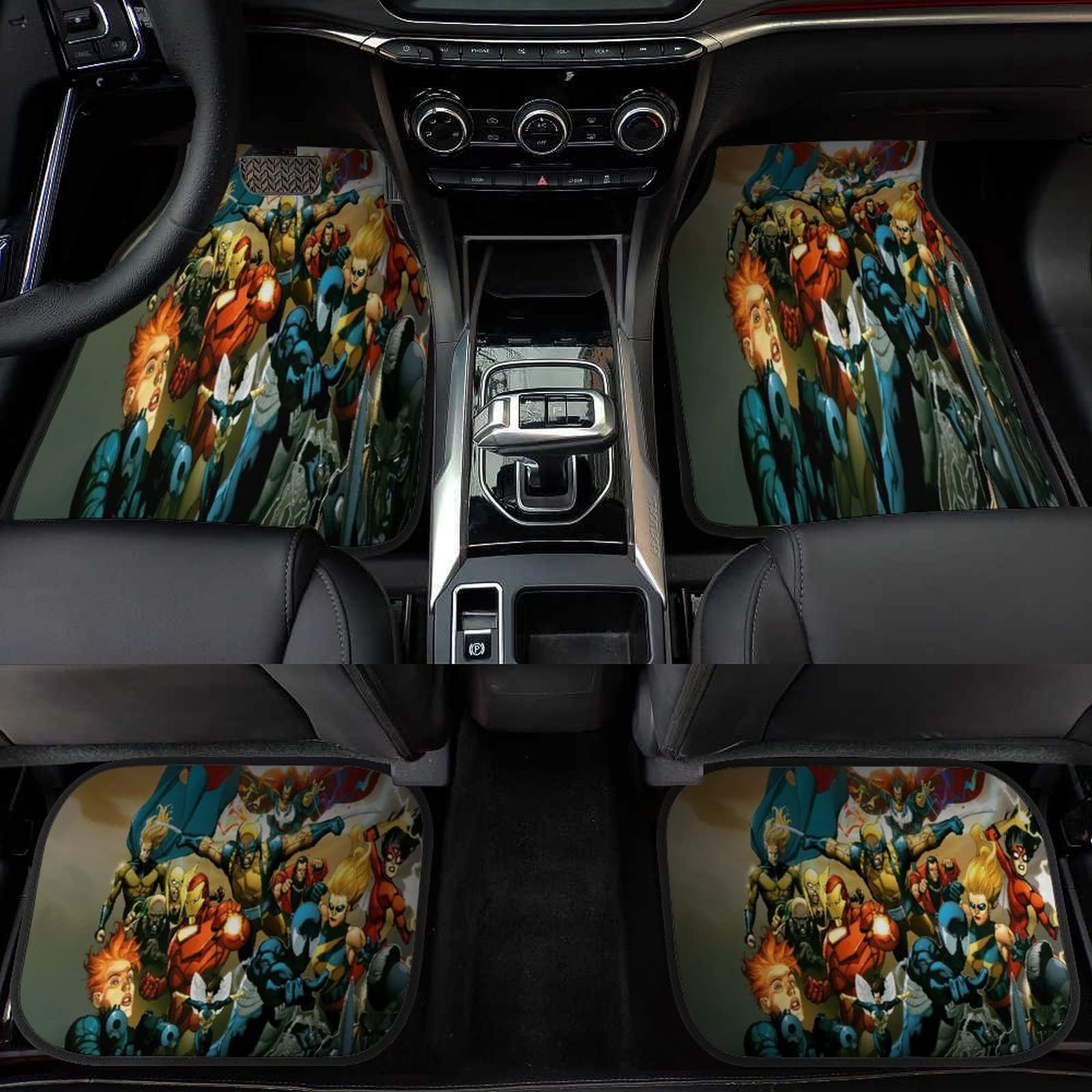 Amazon | マーベル 車のフロアマットフロントリア4ピースヘビーデ